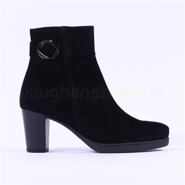 Gabor Dove High Block Heel Ring Boot - Black Suede