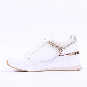 Tamaris Zoe Wedge Side Zip Trainer - White Gold Leather