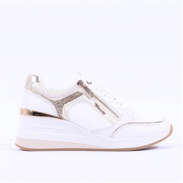 Tamaris Zoe Wedge Side Zip Trainer - White Gold Leather