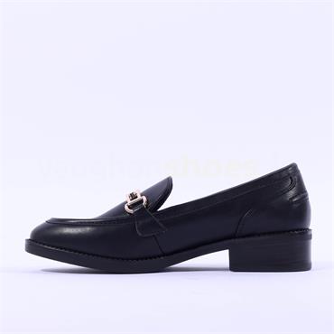 Tamaris Fjella Block Heel Link Loafer - Black Matte