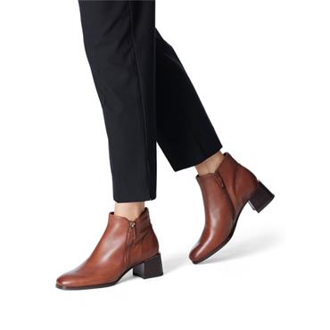 Tamaris Maricia Block Heel Side Zip Boot - Cognac Leather