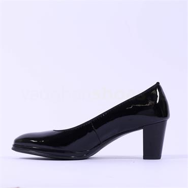 Ara Orly Round Toe Block Heel Court Shoe - Black Patent