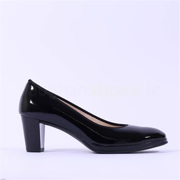 Ara Orly Round Toe Block Heel Court Shoe - Black Patent