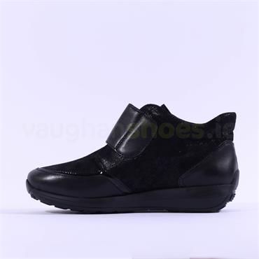 Ara Merano Velcro Strap Comfort Boot - Black Leather