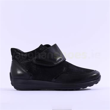 Ara Merano Velcro Strap Comfort Boot - Black Leather