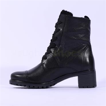 Ara Ronda Block Heel Side Zip Lace Boot - Black Leather