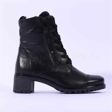 Ara Ronda Block Heel Side Zip Lace Boot - Black Leather