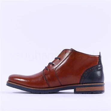 Rieker Men Laced Boot - Cognac Navy Leather