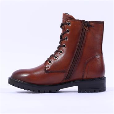 S.Oliver Kiwi Lace Zip Military Boot - Cognac Leather