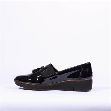 Rieker Platform Wedge Slip On Tassle - Black Patent