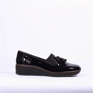 Rieker Platform Wedge Slip On Tassle - Black Patent