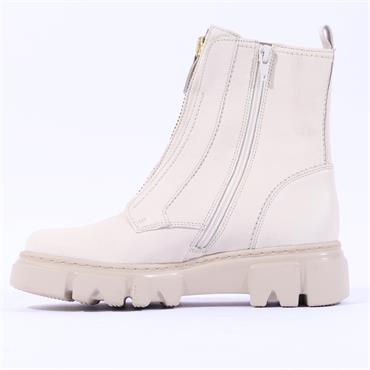 Gabor Joy Front Zip Combat Biker Boot - Cream Gold Leather