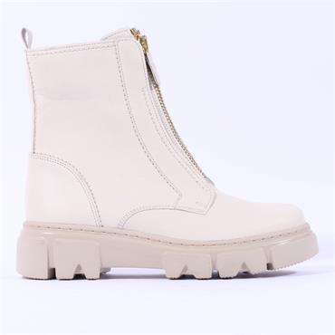 Gabor Joy Front Zip Combat Biker Boot - Cream Gold Leather