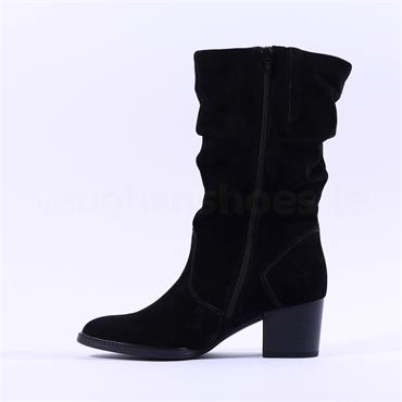 Gabor Ramona Mid Calf Block Heel Boot - Black Suede