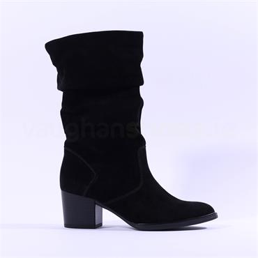 Gabor Ramona Mid Calf Block Heel Boot - Black Suede