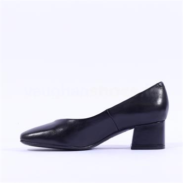 Caprice Nina Low Block Heel Court Shoe - Black Leather