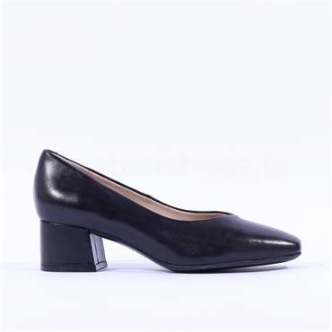 Caprice Nina Low Block Heel Court Shoe - Black Leather