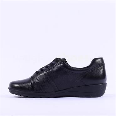 Caprice Vera Wide Fit Side Zip Lace Shoe - Black Leather