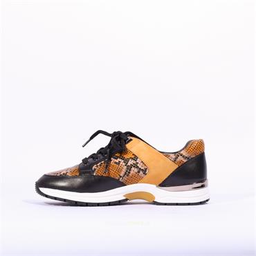 Caprice Leather Snake Print Trainer Lea - Yellow Snake