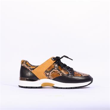 Caprice Leather Snake Print Trainer Lea - Yellow Snake