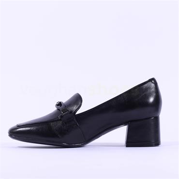 Caprice Nina Block Heel Link Loafer - Black Leather