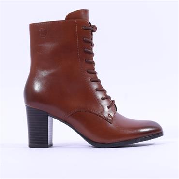 Caprice Verdana Block Heel Lace Boot - Cognac Leather