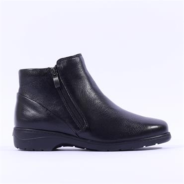 Caprice Jenna Wide Fit Twin Zip Boot - Black Leather