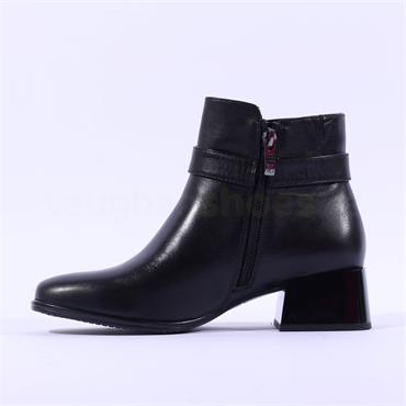 Caprice Amory Flare Block Heel Ankleboot - Black Leather