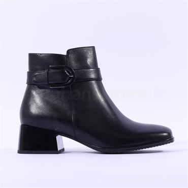 Caprice Amory Flare Block Heel Ankleboot - Black Leather