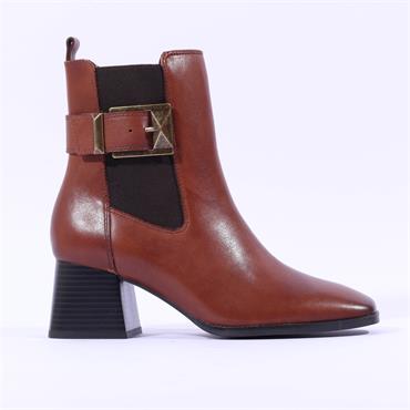 Caprice Aurora Flare Block Heel Boot - Cognac Leather