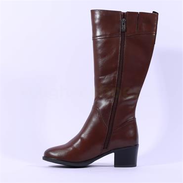 Caprice Country Block Heel Long Boot - Cognac Leather