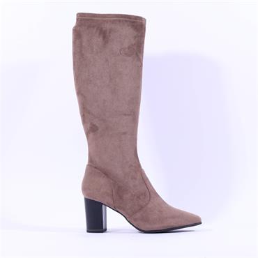 Caprice Audrey Block Heel Point Longboot - Taupe Stretch