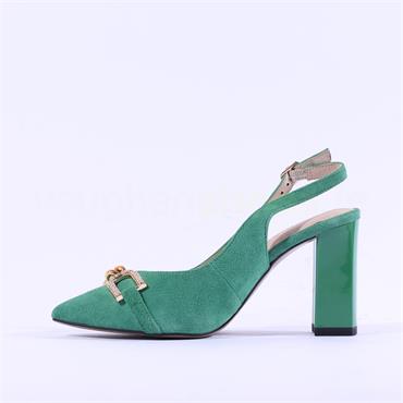 Caprice Effi Slingback Block High Heel - Green Suede