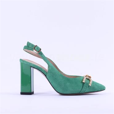 Caprice Effi Slingback Block High Heel - Green Suede