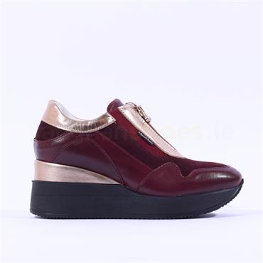 Marco Moreo Gianna Front Zip Wedge Shoe - Bordeaux Gold