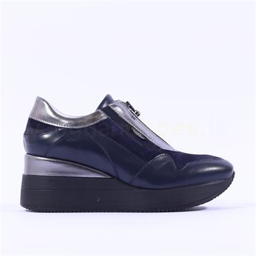 Marco Moreo Gianna Front Zip Wedge Shoe - Navy Pewter