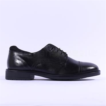 Base London Raven Toe Cap Derby Shoe - Black Leather