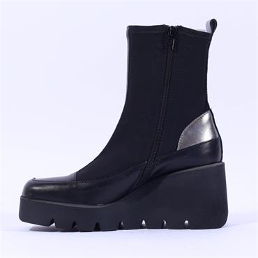 Marco Moreo Sofia Platform Wedge Boot - Black Stretch