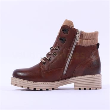 Remonte Tex Laced Boot With Side Zip - Brown Leather