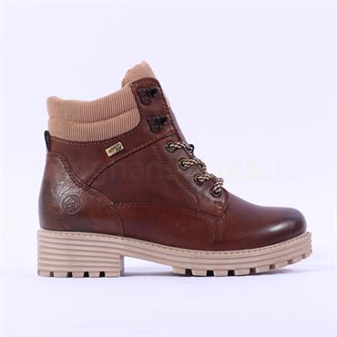 Remonte Tex Laced Boot With Side Zip - Brown Leather