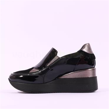 Marco Moreo Gianna Slip On Wedge Trainer - Black Bronze Leather