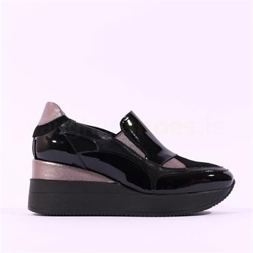 Marco Moreo Gianna Slip On Wedge Trainer - Black Bronze Leather