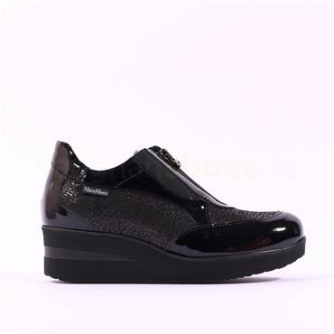 Marco Moreo Lola Classic Front Zip Wedge - Black Patent