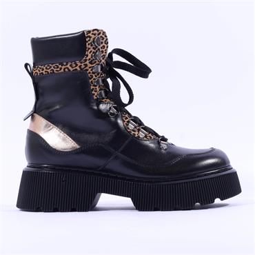 Marco Moreo Amsterdam Lace Up Ankle Boot - Black Leopard Combi