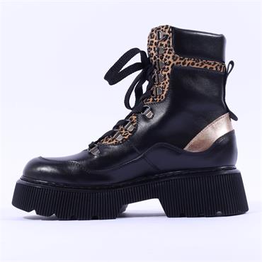 Marco Moreo Amsterdam Lace Up Ankle Boot - Black Leopard Combi