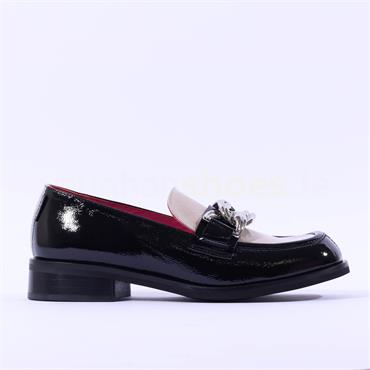 Marco Moreo Oslo Slip On Link Loafer - Black Cream Patent