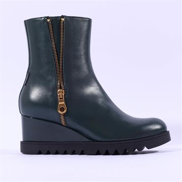 Marco Moreo Chiara Side Zip Wedge Boot - Green Leather