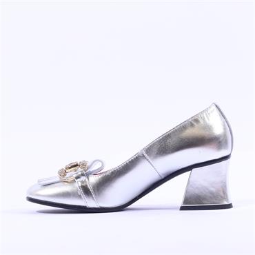 Marco Moreo Venezia Diamante Block Heel - Silver Leather