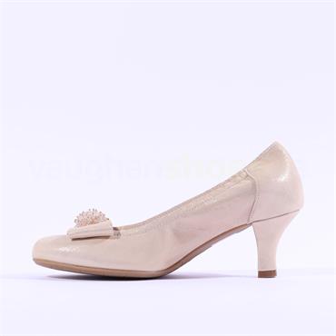 Le Babe Crystal Bow Mid Heel Court Shoe - Gold Shimmer