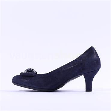 Le Babe Crystal Bow Mid Heel Court Shoe - Navy Shimmer